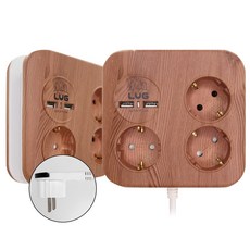 러그박스 사각큐브 3구 USB 2포트 납작멀티탭, 1개, 우드, 1.4m