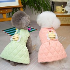 강아지옷 귀여운 꿀벌 퀼팅 기모 겨울 원피스, 1개, 핑크