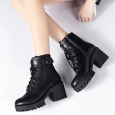 엔젤 여성 통굽 워커힐 부츠 7cm 키높이 천연가죽 옆지퍼