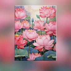 색채움 명화 그리기 세트 퍼플 작약 꽃 유화 DIY 캔버스 그림 취미 키트 No.514290, 40x50cm 우드틀 캔버스, 연꽃 A, 물감 + 오일용 캔버스 + 브러쉬 + 벽걸이못, 1개