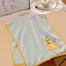 可愛小浴巾女毛巾幹髮帽套裝，珊瑚絨速乾吸水不掉毛，加厚大浴巾成人情侶兒童家用三件套, 1個, 藍色小【毛巾】