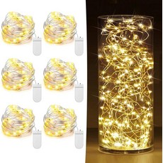 6팩 요정 조명 배터리 작동 7피트 20인치 LED 미니 스트링 반짝이 은선 반딧불이 별빛 메이슨 웨딩 파티 크리스마스 센터피스 테이블 장식 따뜻한 흰색, [6 Pack] 7 Feet 20 LED, Warm White