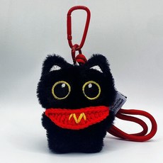 I可愛 麥門薯條卡通毛絨小黑貓圍兜掛件 多巴胺口水巾掛飾 鑰匙扣 網紅