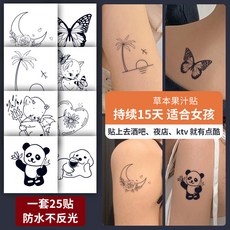 果汁草本紋身貼紙 可愛小清新刺青圖案, 1個, 25個圖案