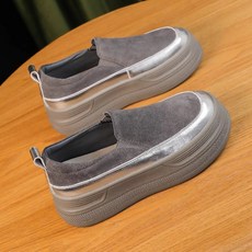 SAHINER 여성 슬립온 통굽 스웨이드 메탈릭 캐주얼 데일리 봄가을 신발 ANX14