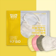 블루 본 베이직 투디(KF80)(소형)(연분홍색 연노란색 진한녹색 연한황색) KF80 블루본 베이직 2D 소형 어린이 컬러마스크 50매, 코코넛화이트