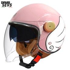 DFMEI 3C/Dot認證雙鏡摩托車踏板復古半盔男女機車輕便頭盔四季安全帽, 1個, 粉天使-外長鏡-茶內鏡:M