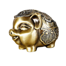 龍龜造型復古菸灰缸，精緻雕刻合金材質桌面擺飾，增添生活品味, 福豬-青古銅, 1個