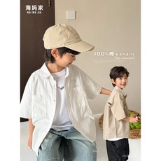 海媽家男童純棉白襯衫洋氣短袖襯衣2025夏季新款兒童韓版童裝