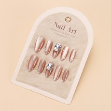 穿戴甲片高級感夏季簡約百搭美甲貼片貓眼手工假指甲片新品30片, 1個, BY1731:膠水款