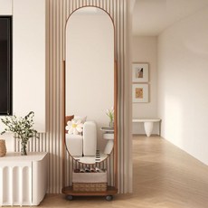 Zzang Room 이동식 회전 타공판 수납 전신거울, 브라운