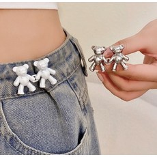 곰돌이 허리 줄임 단추 조절 요술단추 청바지 큰 바지 사이즈 줄이는 버클 치마 보조 셀프 수선, 1개, 실버