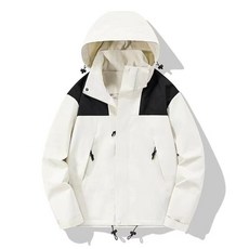 戶外沖鋒衣男女款三合一防風防水登山服, 1個, 象牙白 單衣L