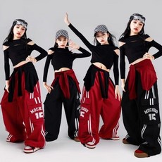 110-170cm 女童套裝 爵士舞練功服上衣少兒褲子 兒童街舞表演服 女孩jazz走秀表演服裝潮TY123