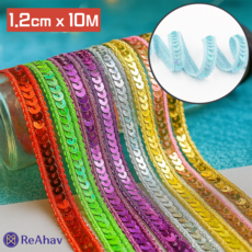 레아하브 샤인벨 스팽글 레이스 반짝이 리본, 1개, 파스텔블루