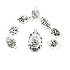 Lulucross 7개의 슬픔 묵주 메달 5세트 아연 합금 액세서리 일곱 슬픔의 성모 묵주 가톨릭 DIY 기도 묵주 부품, Lulucross 7개의 슬픔 묵주 메달 5세트, 아연