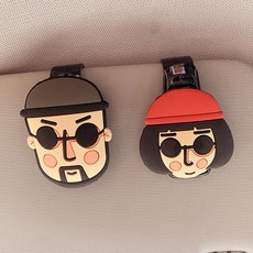 귀여운 캐릭터 차량용 선바이저 선글라스 거치대 썬글라스 클립, 1세트, 레옹