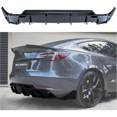 와일드웰 후면 범퍼 디퓨저 20172023 테슬라 모델 3용 립 스플리터 스포일러 퍼포먼스 샤크 핀 디자인 측면 아프런 광택 검정, 모델 3 2017-2023, 광택 있는 검정