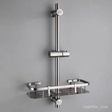 304不銹鋼花灑支架伸縮桿，浴室可調節陞降桿，洗澡置物架淋浴器，多功能收納，輕鬆安裝, 黑色304-不鏽鋼升降杆,免打孔（兩用）