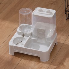 自動雙碗寵物餵食器, 淺灰, 1個, 650ml