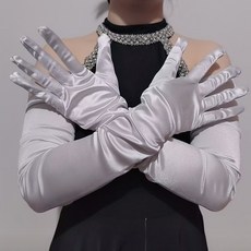 復古派對70cm超長色丁手套 女士性感舞會表演禮服長款緞面手套