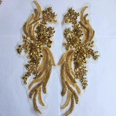 큐빅 의상 비즈 수예 핫픽스 공예 부자재 스팽글 보석 파티 공연 럭셔리 레이스, 1개, 옐로우-1쌍