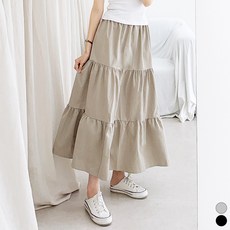 끌로이 여성 플레어 롱 스커트 3단 캉캉치마 A라인 치마 빅사이즈 허리밴딩