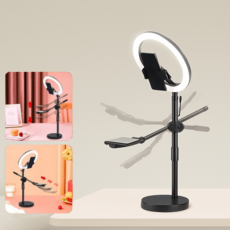 OnB 멀티 앵글 스탠드 링라이트 26cm 조명 항공샷 스마트폰 거치대, 블랙(Black)