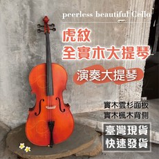 時空樂器坊 4/4頂級虎紋實木大提琴．亮面．初學入門，贈12項好禮，全琴原廠保固一年 演奏推薦, 1個, BJ82601