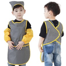 아동용 방수 앞치마두건토시세트, 블랙체크