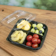 다주포장 4칸나눔 반찬용기 과일포장 일회용 도시락 용기+뚜껑, 1개, 10개