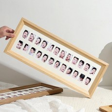 성장앨범 원목 액자 가족사진 정리 12칸 포토 아기사진, 사진 인쇄 포함 증명서 사진 액자, 1매, 내추럴 우드 24홀