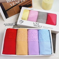 盒裝性感蕾絲女純棉內褲 生理褲 純棉經期防側漏三角褲, 杏+大紅+淺紫+淺藍,l