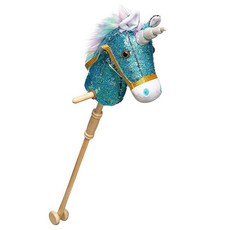 HollyHOME 스팽글 유니콘 스틱 말 수제 취미 나무 바퀴 달린 진짜 조랑말 이웃하고 질주하는 소리 플러시 장난감 블루 91.4cm36인치 AA 배터리 필요 175480