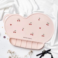 韓系寶寶餐墊兒童防水飯兜硅膠桌墊 ins風便攜嬰兒吃飯圍兜隔熱墊, 1個, 愛心櫻桃餐墊【38*26cm】:如圖