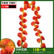 仿真葡萄葉藤蔓爬山虎藤條：常青藤綠蘿植物假綠葉吊頂裝飾，打造清新綠意空間, 30葉紅楓（12條裝）, 1個