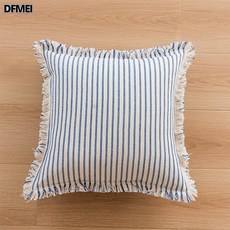 DFMEI ins風條紋流蘇抱枕北歐簡約沙發靠枕居家辦公室小清新靠墊套, 藍色