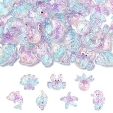 Stiesy 100피스 모조 초콜릿 슬라임 레진 참 3D 현실적인 디저트 테마 플랫백 장식 폰 케이스 DIY 네일 아트 주얼리 제작 스크랩북 장식용, 바다 동물-7가지 스타일-35개