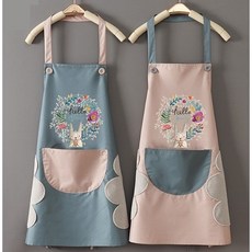 로지 플라워 래빗 방수 앞치마 2종 세트, 블루 + 베이지, 1세트