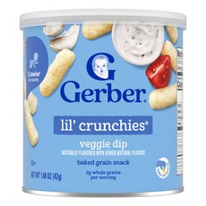 Gerber 아기용 스낵 Lil' Crunchies® 구운 곡물 8개월 이상 베지 딥 42g(1.48oz) Gerber (거버), Gerber, 아기용 스낵, Lil' Crunchies, 1개