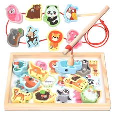木製積木穿線磁性釣魚遊戲教具, 1個, 動物