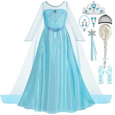 Luzlen 여아용 엘사 드레스 유아 눈 공주 코스튬 블루 가발 포함 할로윈 생일 파티 드레스 업 의상 만 6~7세(태그 140), 2-3T