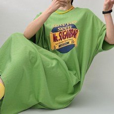 면100 박스핏 반팔 맨투맨롱원피스 여성 여름 오버핏롱원피스 옆트임 홈웨어 데일리 임산부