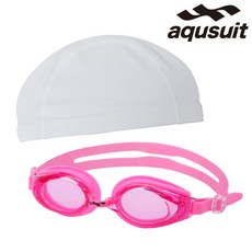 국내생산 아퀴스트 김서림방지 안티포그 수경 TG-1510 + 스판 수모 세트 성인 아동 어린이 초등 키즈 물안경 수영모자 실내수영장 생존수영용품, 1세트, 핑크_화이트