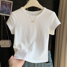 키 작은 여성을 위한 독특한 반팔 티셔츠 여름용 슬림핏 단색 정자세 숄더 숏탑 이너웨어