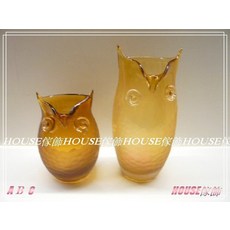 ︵House傢飾︵貓頭鷹造型玻璃花瓶/花器(黃-大 小)【限量款/新發售】, 黃