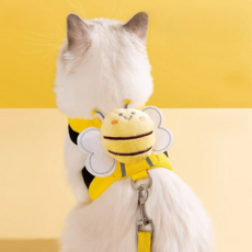 YioYcc 고양이 견인줄 고양이 하네스 리드줄 세트 캐릭터 꿀벌 멜빵, 1세트