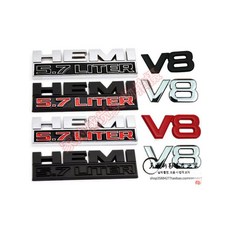크라이슬러 엠블럼 300C V8 W12 HEMI 5.7L 6.4L 메탈 도금 후면 배지 차량 로고 스티커, 블랙 V8 메탈 로고, 단일 사이즈