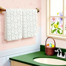 Moukeren 부활절 토끼 핸드 타월 2팩 74.9 x 35.9cm(29.5 x 13.7인치) 화이트 토끼 프린트 스프링 욕실 주방 장식 타월 세트 건조 청소 요리 휴일