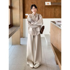 Seofst 여성 봄가을 빅사이즈 스트라이프 투피스 레이어드 세트